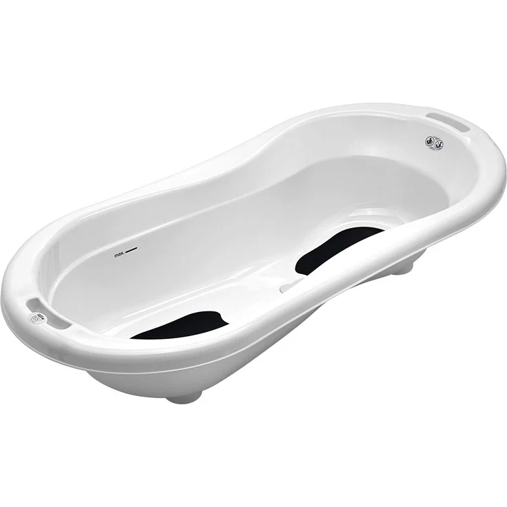 Rotho Babydesign TOP Xtra Große Badewanne, Mit 2 Antirutschmatten und Ablaufstöpsel, Ideal für 2 Kinder, 0-36 Monate, TOP Xtra, Weiß, 205000001 – Bild 1