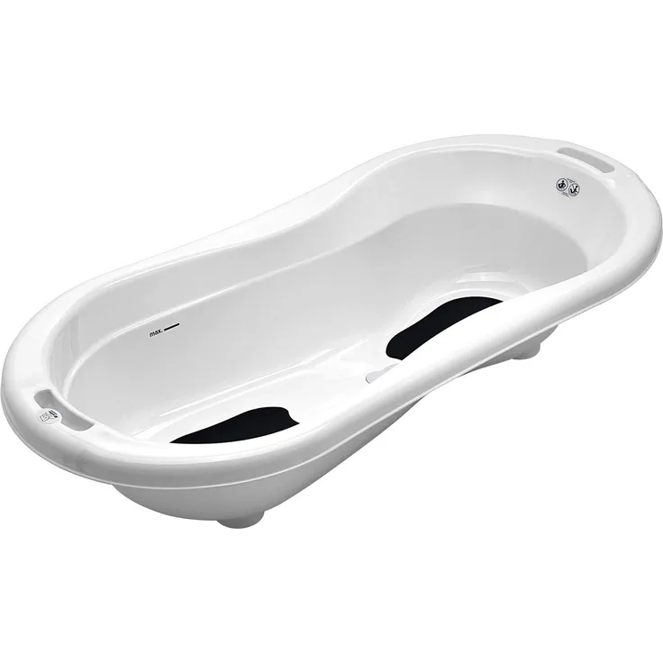 Rotho Babydesign TOP Xtra Große Badewanne, Mit 2 Antirutschmatten und Ablaufstöpsel, Ideal für 2 Kinder, 0-36 Monate, TOP Xtra, Weiß, 205000001