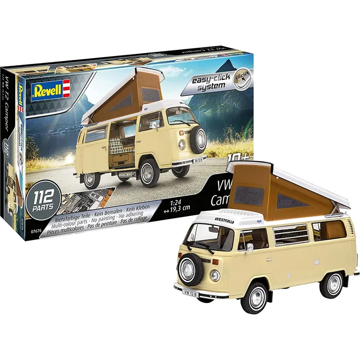 Revell 07676 VW T2 Camper Modellbausatz für Einsteiger mit dem Easy-Click-System, farbige Bauteile, unlackiert