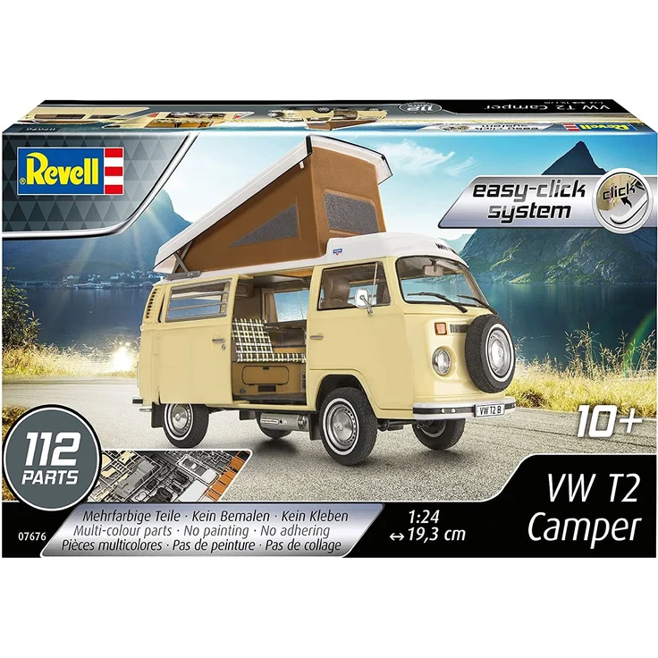 Revell 07676 VW T2 Camper Modellbausatz für Einsteiger mit dem Easy-Click-System, farbige Bauteile, unlackiert – Bild 2