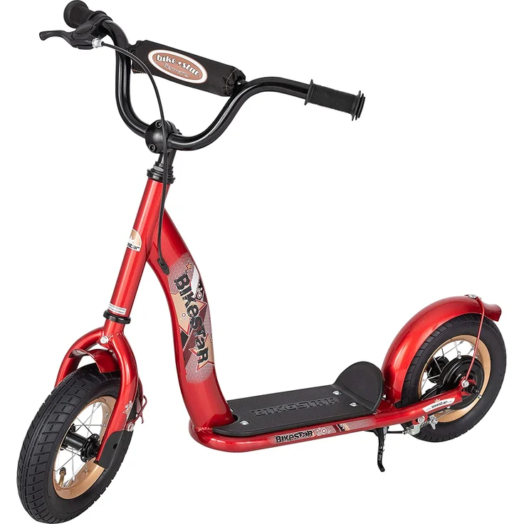 BIKESTAR Roller Kinderroller Tretroller Kickscooter mit Luftreifen für Jungen und Mädchen ab 4-5 Jahre ★ 10 Zoll Classic Kinder Scooter ★ Rot – Bild 3