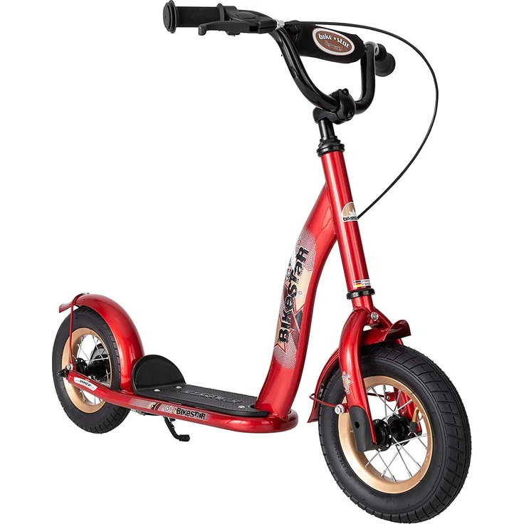 BIKESTAR Roller Kinderroller Tretroller Kickscooter mit Luftreifen für Jungen und Mädchen ab 4-5 Jahre ★ 10 Zoll Classic Kinder Scooter ★ Rot – Bild 1