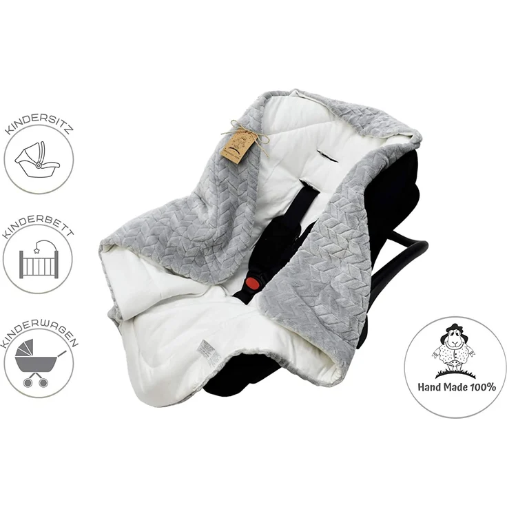 Universelle, weiche Einschlagdecke mit Kapuze für Neugeborene und für Jungen und Mädchen bis ca. 9 Monate. Eignet sich für Kinderwagen, Babyschale, Kindersitz oder Babybett! Ganzjährig nutzbar. – Bild 2