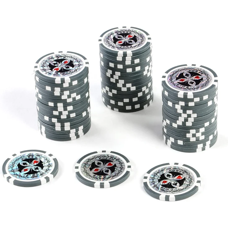50 Poker-Chips Laser-Chips Metallkern 12g Poker Texas Hold`em Black Jack Roulette reflektierend Tokens Jetons Casino 1 Rolle Wert 1-10000 wählbar (Wert 1) – Bild 1
