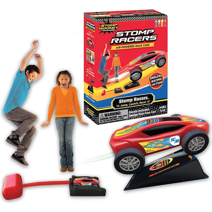 Stomp Rocket Stomp Racers Spielzeug Auto Abschussrampe, 1 druckluftbetriebenes Auto für Rennen und Sprung Stunts mit Abschussrampe und Sprungschanze - ideal für Outdoor- und Indoor