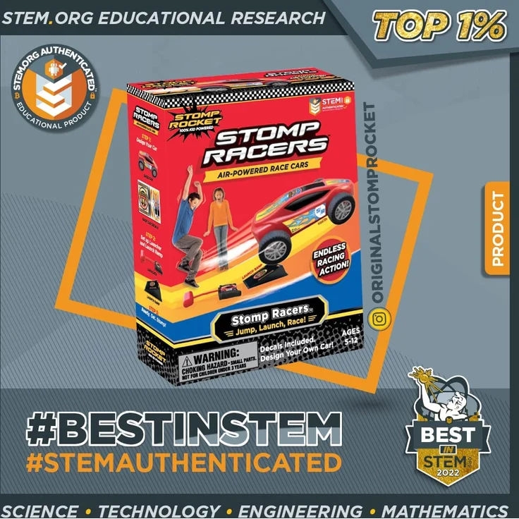 Stomp Rocket Stomp Racers Spielzeug Auto Abschussrampe, 1 druckluftbetriebenes Auto für Rennen und Sprung Stunts mit Abschussrampe und Sprungschanze - ideal für Outdoor- und Indoor – Bild 3
