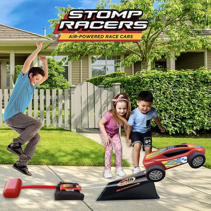 Stomp Rocket Stomp Racers Spielzeug Auto Abschussrampe, 1 druckluftbetriebenes Auto für Rennen und Sprung Stunts mit Abschussrampe und Sprungschanze - ideal für Outdoor- und Indoor – Bild 4