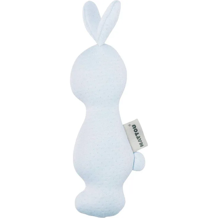 Nattou PURE Rassel Hase aus 100% Baumwolle, 21 × 9 × 5.5 cm, Blau, 998321