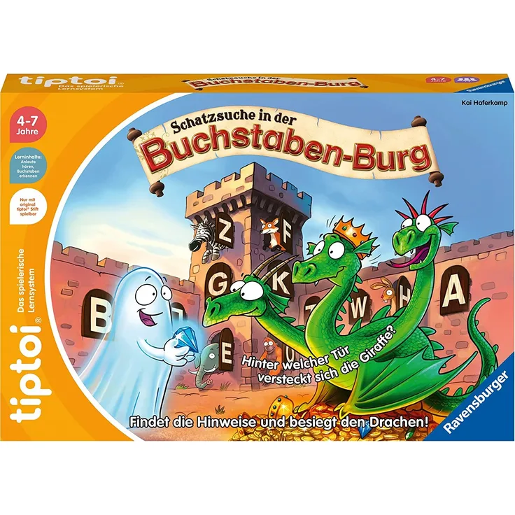 Ravensburger tiptoi 00124 Schatzsuche in der Buchstabenburg, Spiel für Kinder von 4-7 Jahren, für 1-4 Spieler