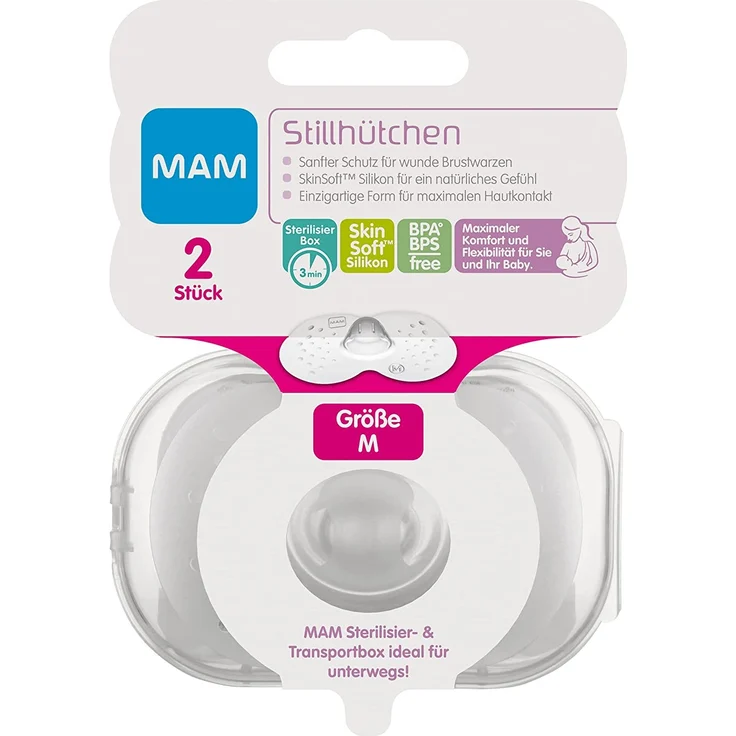 MAM Stillhütchen Größe M (ø 20 mm) im 2er-Set, Brusthütchen zum Schutz beim Stillen, Brustwarzenschutz für maximalen Hautkontakt zwischen Mutter und Kind - Preisvergleich – Bild 2