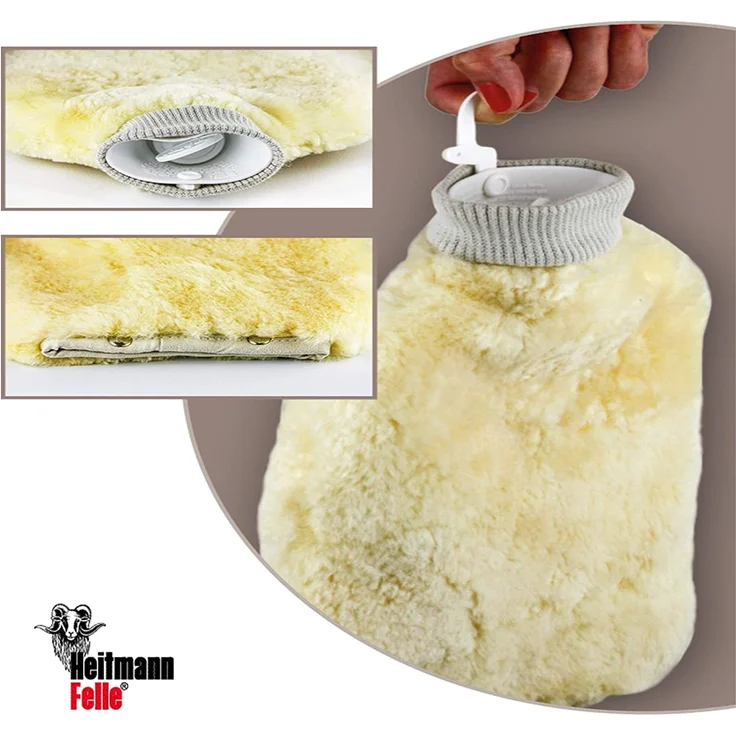 Heitmann Lammfell Wärmflasche 2,0 l Vol. Merino-Lammfell 29x33 cm (+Bündchen) – Bild 2