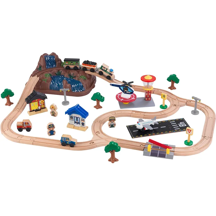 KidKraft 17826 Eisenbahnset Mountain mit Aufbewahrungsbox Bucket Top Holzeisenbahn, Mehrfarbig