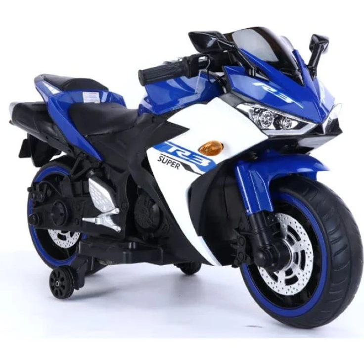 ES-Toys Kinder Elektromotorrad 888 Musikfunktion, Stützräder, LED-Scheinwerfer blau – Bild 2