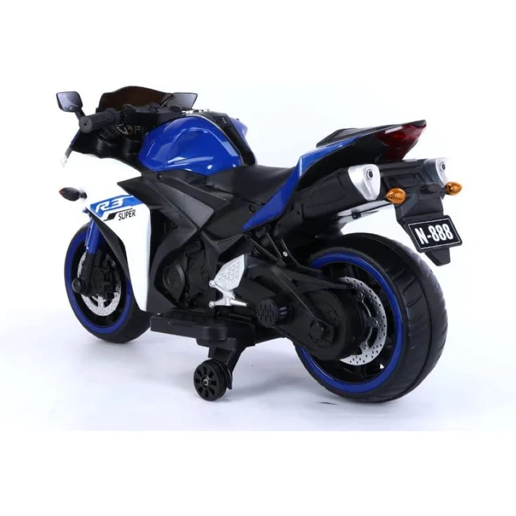 ES-Toys Kinder Elektromotorrad 888 Musikfunktion, Stützräder, LED-Scheinwerfer blau – Bild 3