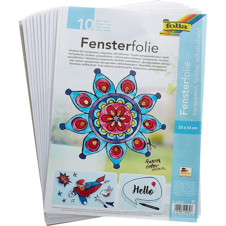 folia 450230 - Fensterfolie farblos, selbsthaftend, ca. 23 x 33 cm, 10 Bogen - ideal als Vorlagebogen für Fensterbilder, Window Color – Bild 1