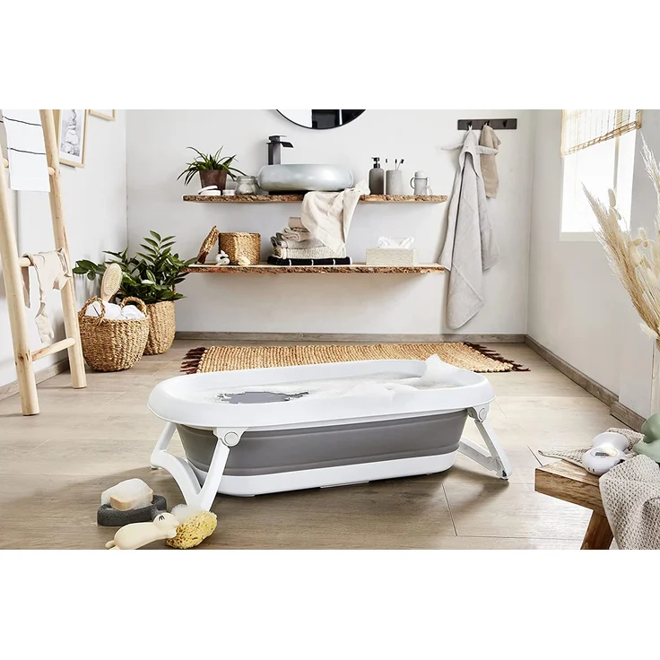 Rotho Babydesign Faltbadewanne Baby Bath 2 Go, Für Babys ab 0 Monaten, 82 x 48,5 x 22 cm, Grau/Weiß, 20458 0293 01 – Bild 2