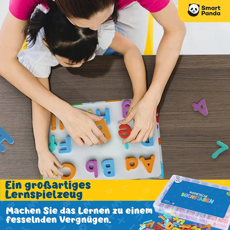 Magnetische Buchstaben und Zahlen für Kinder – Das komplette Set: 182 Buchstaben und 81 Zahlen sowie Symbole – Kühlschrankmagneten – Beinhaltet 2 Boxen, Magnettafel, Stifte und Löschschwamm – Bild 2