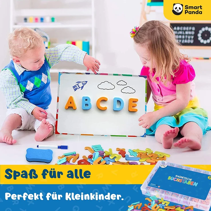 Magnetische Buchstaben und Zahlen für Kinder – Das komplette Set: 182 Buchstaben und 81 Zahlen sowie Symbole – Kühlschrankmagneten – Beinhaltet 2 Boxen, Magnettafel, Stifte und Löschschwamm – Bild 3