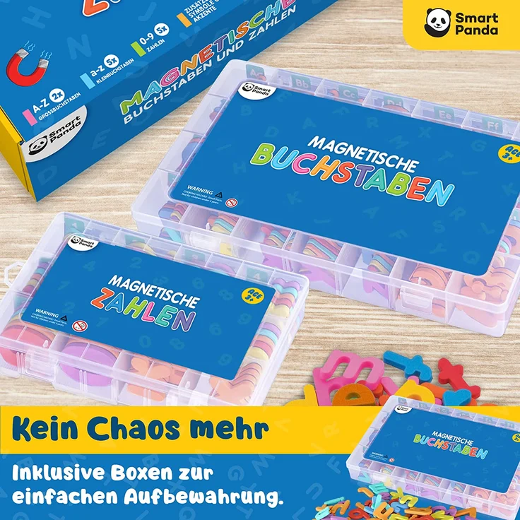 Magnetische Buchstaben und Zahlen für Kinder – Das komplette Set: 182 Buchstaben und 81 Zahlen sowie Symbole – Kühlschrankmagneten – Beinhaltet 2 Boxen, Magnettafel, Stifte und Löschschwamm – Bild 6