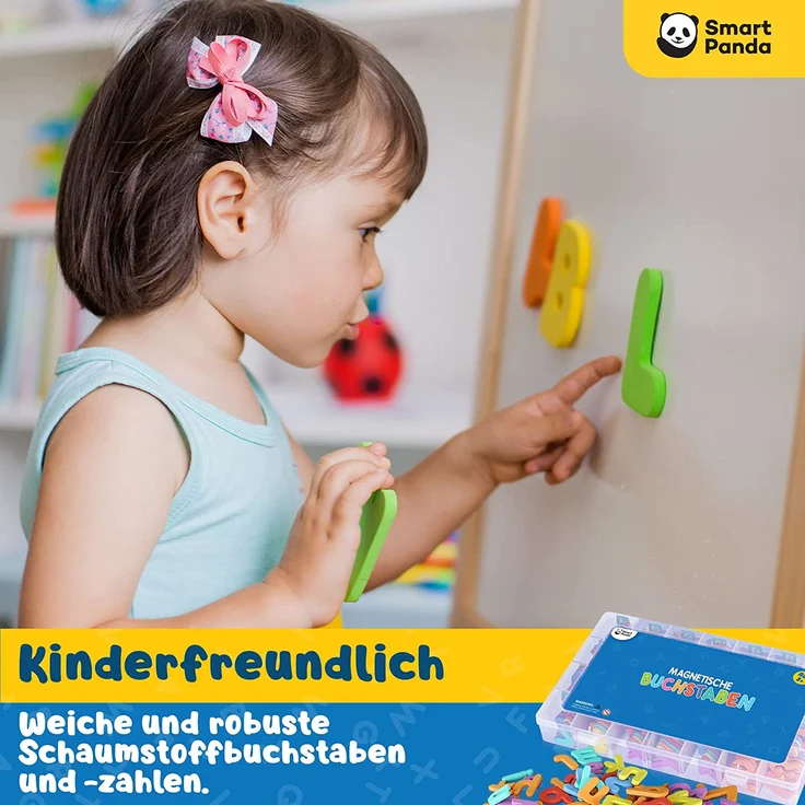 Magnetische Buchstaben und Zahlen für Kinder – Das komplette Set: 182 Buchstaben und 81 Zahlen sowie Symbole – Kühlschrankmagneten – Beinhaltet 2 Boxen, Magnettafel, Stifte und Löschschwamm – Bild 5