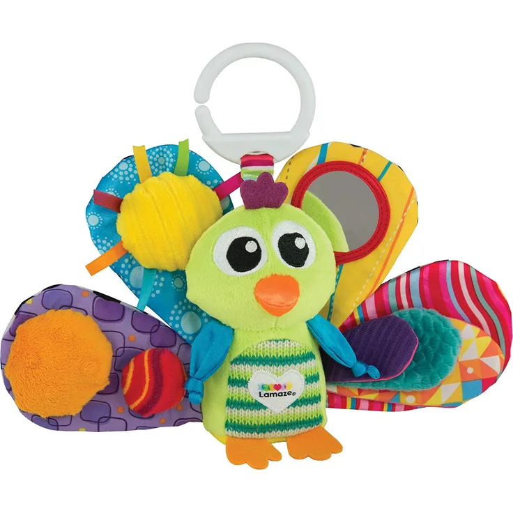Lamaze Baby Spielzeug 'Jaques, der Pfau' Clip & Go, das hochwertige Kleinkindspielzeug. Der quietschbunte Greifling fördert die Motorik und ist das perfekte Kinderwagenspielzeug und Kuscheltier