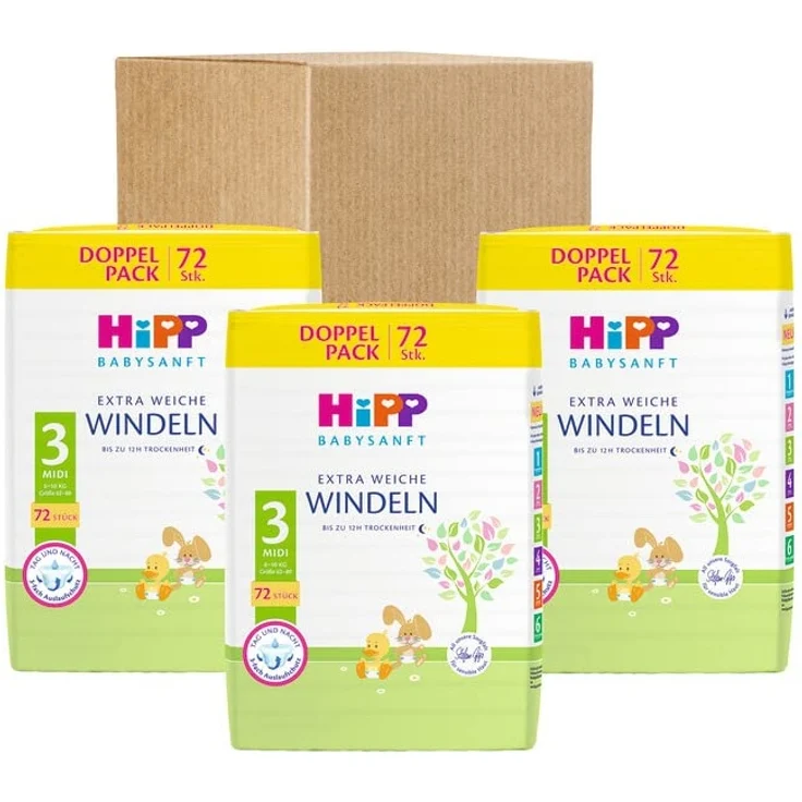 HiPP Babysanft Windeln Midi 3 Vorratsbox (3 x 72 Stück)