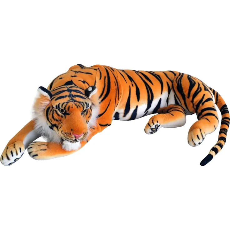 TE-Trend XXL Plüschtier Tiger Kuscheltier Stofftiger lebensechte Raubkatze liegend Dschungel Steppe 90 cm Mehrfarbig getigert