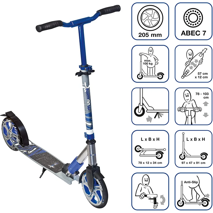 Scooter Muuwmi Deluxe grau/blau, 205mm – Bild 2