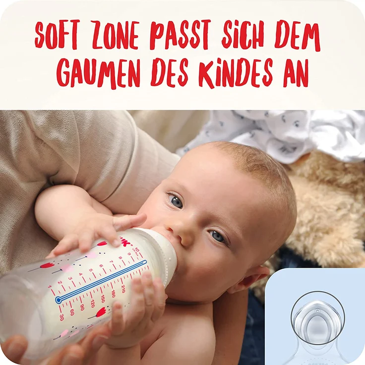 NUK First Choice+ Babyflaschen Starter Set | 0–6 Monate | 3 x Babyflasche mit Temperaturkontrolle | Anti-Colic-Ventil | BPA-frei | Herz (neutral) | 3 Stück – Bild 5