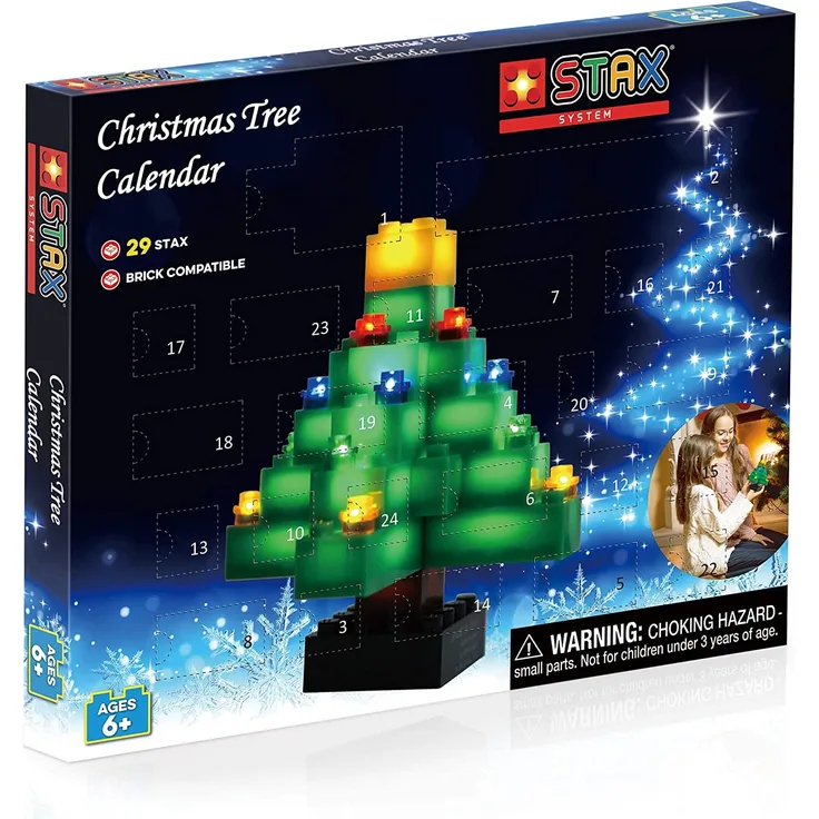 STAX S19031 Weihnachtsbaum Bauset Adventskalender, Bausteine mit Licht