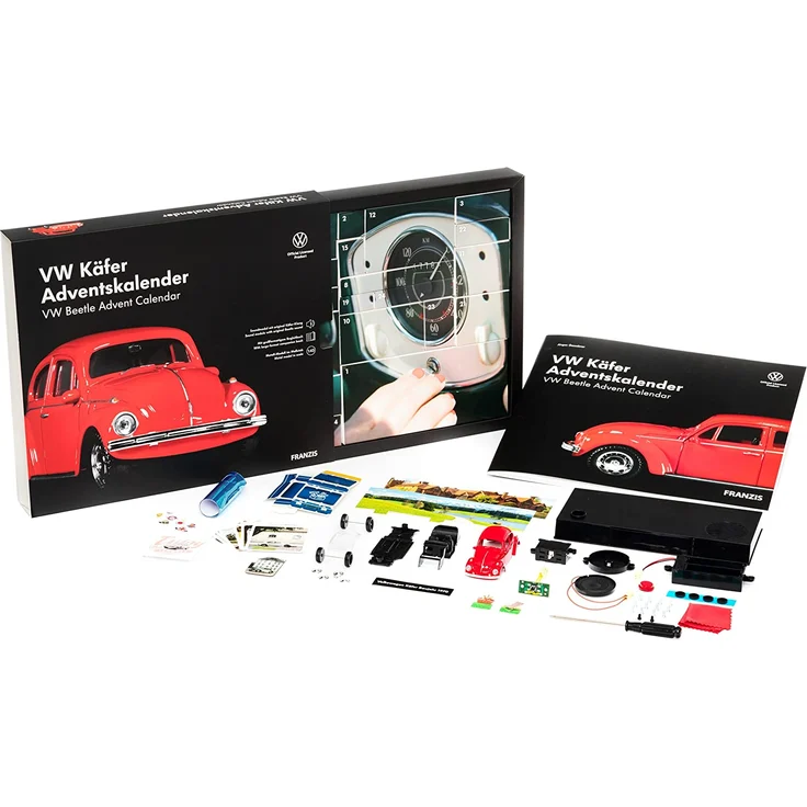 FRANZIS 55255 - VW Käfer Adventskalender 2021 rot - in 24 Schritten zum VW Käfer unterm Weihnachtsbaum, Metall-Modell 1:43, Kunststoffpodest mit integriertem Soundmodul, empfohlen ab 14 Jahren – Bild 4
