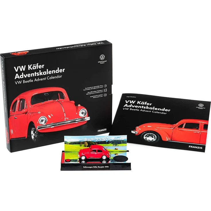 FRANZIS 55255 - VW Käfer Adventskalender 2021 rot - in 24 Schritten zum VW Käfer unterm Weihnachtsbaum, Metall-Modell 1:43, Kunststoffpodest mit integriertem Soundmodul, empfohlen ab 14 Jahren – Bild 3