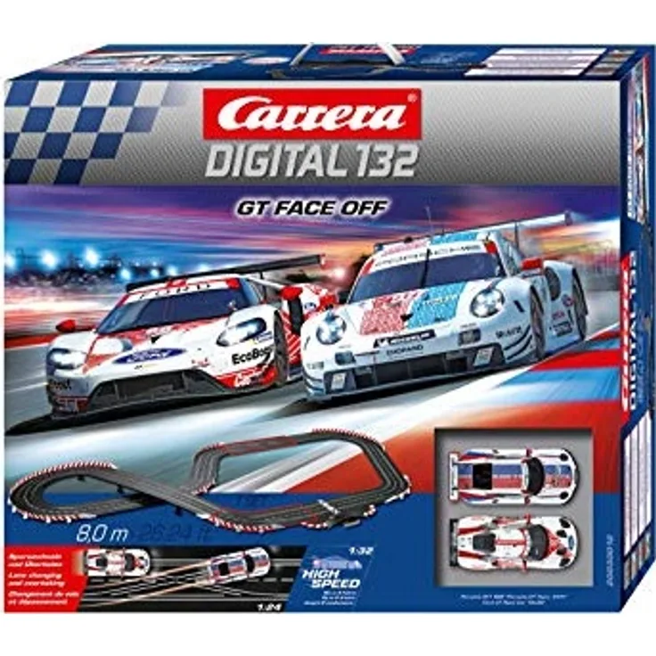 Carrera Digital 132 'GT Face Off', Autorennbahn-Set, 8 Meter Streckenlänge, bis zu 6 Spieler, ab 8 Jahren