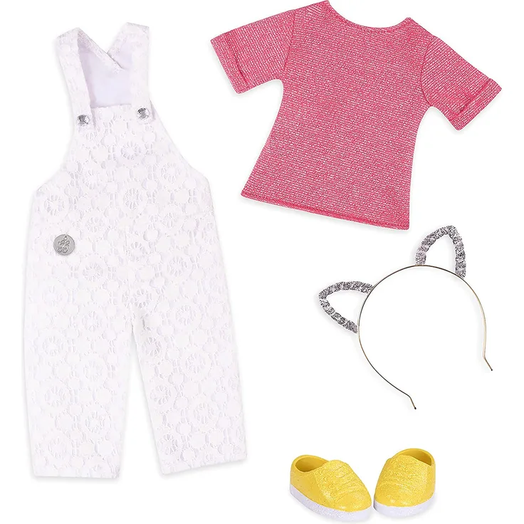 Glitter Girls GG50118Z Glisten & Glam - Lace Overalls & Cat Glisten and Glam – Spitzenoverall und Katzenohren Deluxe Outfit – 36 cm Puppenkleidung und Zubehör für Mädchen ab 3 Jahren, verschieden