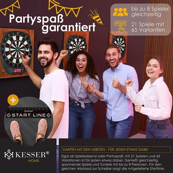 KESSER® Elektronische Dartscheibe Profi Set - E Dartboard mit 15 Dartpfeile 20 Pro Flights 100 Pfeilspitzen Zubehör Dart für 1 bis 8 Spieler mit LED Anzeige