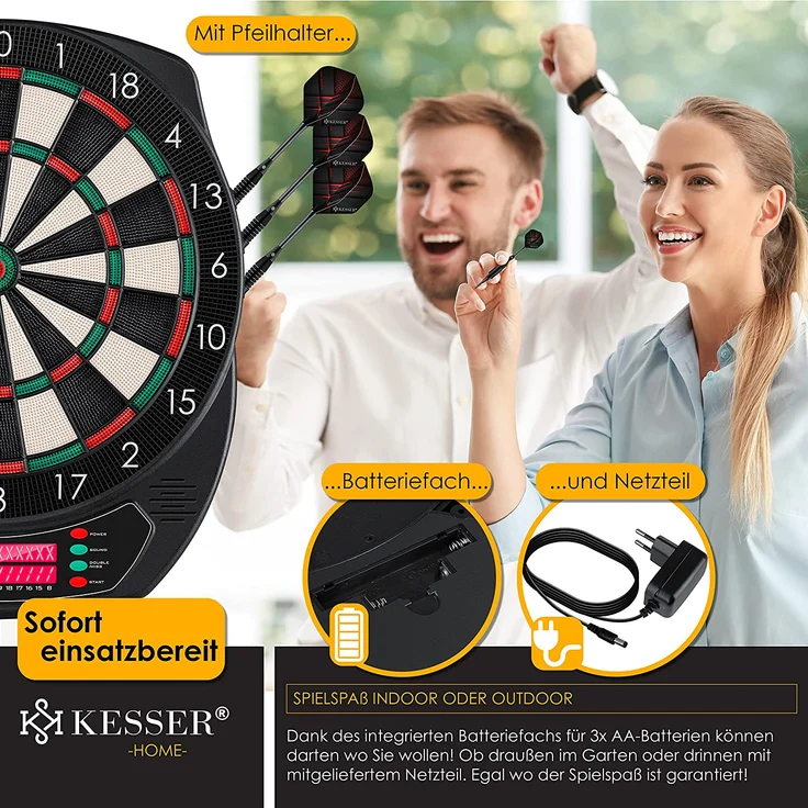 KESSER 'Elektronische Dartscheibe Profi Set', E Dartboard mit 15 Dartpfeile + 35 Pro Flights 100 Pfeilspitzen + Zubehör, Dart für 1 bis 8 Spieler, mit 65 Varianten, Classic mit LCD – Bild 6