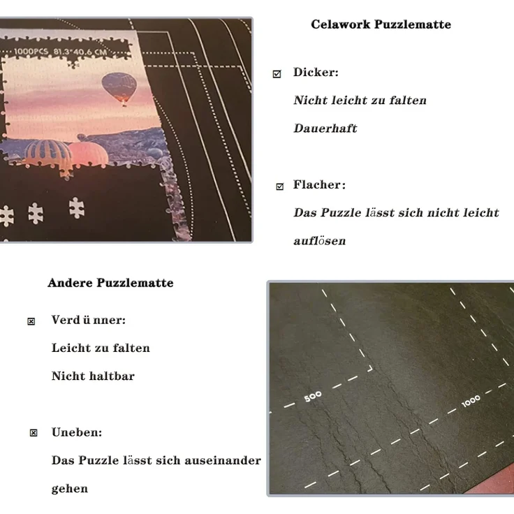 Celawork Puzzlematte für BIS 1500 Puzzle Teile Puzzle Pad Puzzleunterlage Puzzle Rollmatte Rollen Sie Puzzlematten für Puzzles auf (Schwarz, für 1500) – Bild 3