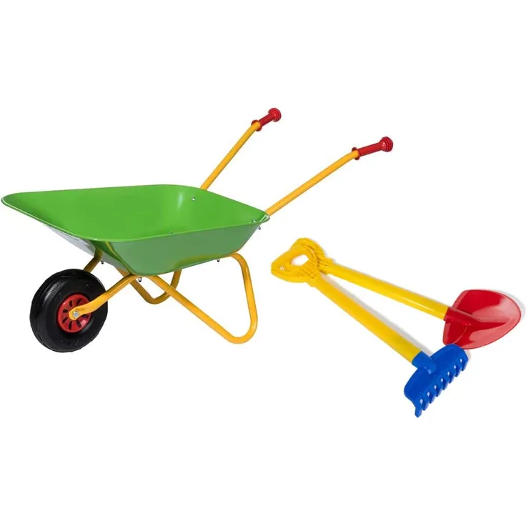 Rolly Toys Schubkarre, Set mit Schaufel und Rechen (Metallschubkarre bis 25 kg belastbar ab 2 ½ Jahren) 272846