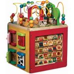 Battat Großer Motorikwürfel, Motorikspielzeug Activity Center mit Motorikschleife, Bauernhof mit Tieren, Holzspielzeug Baby Spielzeug ab 1 Jahr