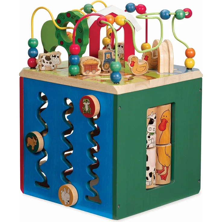 Battat Großer Motorikwürfel, Motorikspielzeug Activity Center mit Motorikschleife, Bauernhof mit Tieren, Holzspielzeug Baby Spielzeug ab 1 Jahr – Bild 6