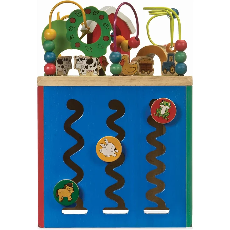 Battat Großer Motorikwürfel, Motorikspielzeug Activity Center mit Motorikschleife, Bauernhof mit Tieren, Holzspielzeug Baby Spielzeug ab 1 Jahr – Bild 5