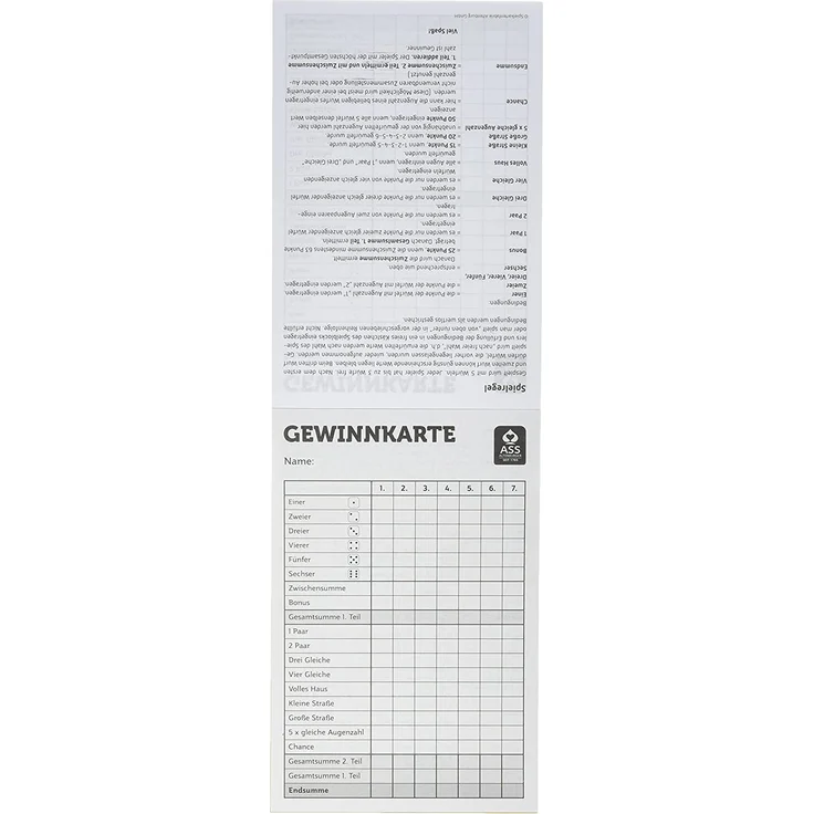 ASS Altenburger 22517119 - Gewinnkarten-Blöcke für Yatzy – Bild 4