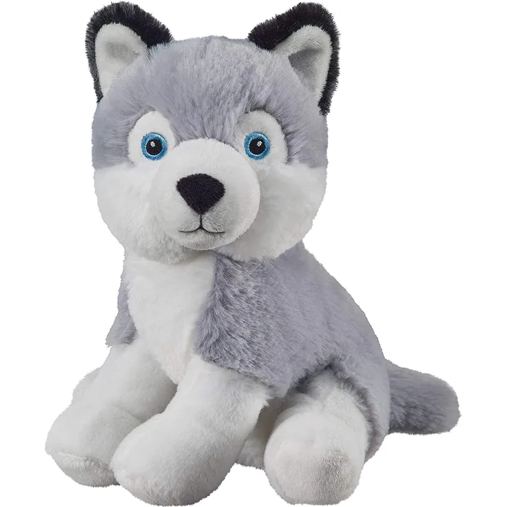 Bauer Spielwaren I Like My Planet - Husky: Kuscheltier aus softem Plüsch, hergestellt aus recycelten PET-Flaschen, 100 % recycelt, sitzend, 20 cm, grau-weiß (12926)