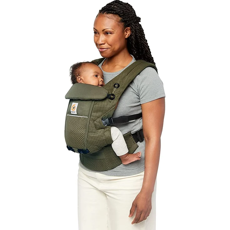 Ergobaby Adapt Babytrage für Neugeborene ab Geburt, 3-Positionen SoftFlex Mesh Ergonomische Babybauchtrage Rückentrage Baby-Tragetasche, Olive Green – Bild 2