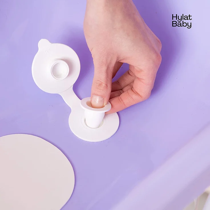 Babybadewanne für Neugeborene und Babys bis 12 Monate, mit Stöpsel und Antirutschmatte, aus BPA-freiem Plastik, Länge: 84cm, Farbe: lila, Motiv:Yeti, Marke:Hylat Baby – Bild 4
