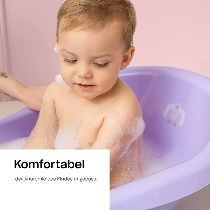 Babybadewanne für Neugeborene und Babys bis 12 Monate, mit Stöpsel und Antirutschmatte, aus BPA-freiem Plastik, Länge: 84cm, Farbe: lila, Motiv:Yeti, Marke:Hylat Baby – Bild 3