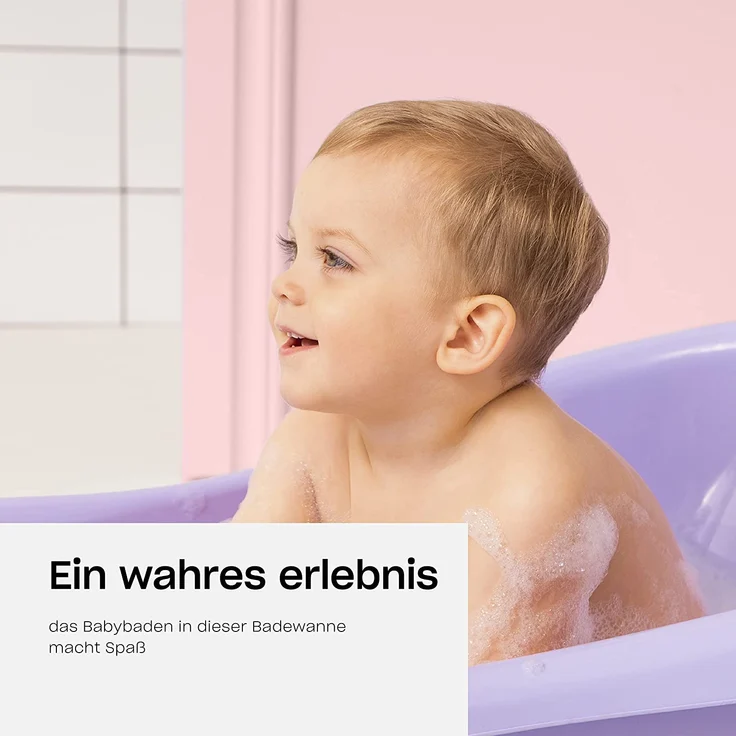 Babybadewanne für Neugeborene und Babys bis 12 Monate, mit Stöpsel und Antirutschmatte, aus BPA-freiem Plastik, Länge: 84cm, Farbe: lila, Motiv:Yeti, Marke:Hylat Baby – Bild 2