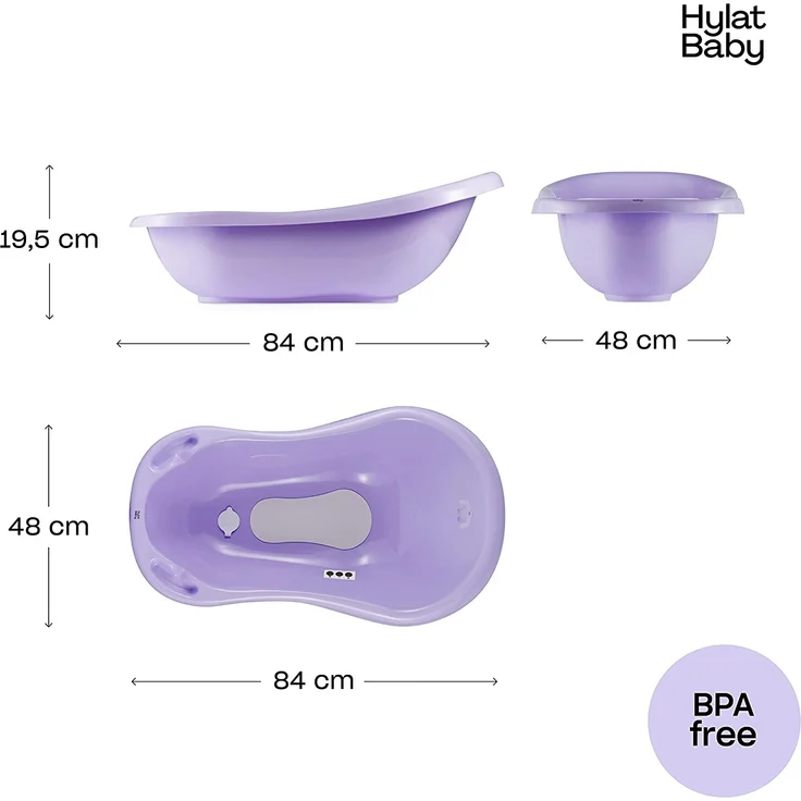 Babybadewanne für Neugeborene und Babys bis 12 Monate, mit Stöpsel und Antirutschmatte, aus BPA-freiem Plastik, Länge: 84cm, Farbe: lila, Motiv:Yeti, Marke:Hylat Baby – Bild 5