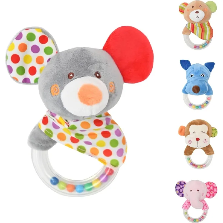 Lorelli Baby Rassel Plüschtier 13 cm Rasselring Greifling Kuscheltier Faltenzone grau