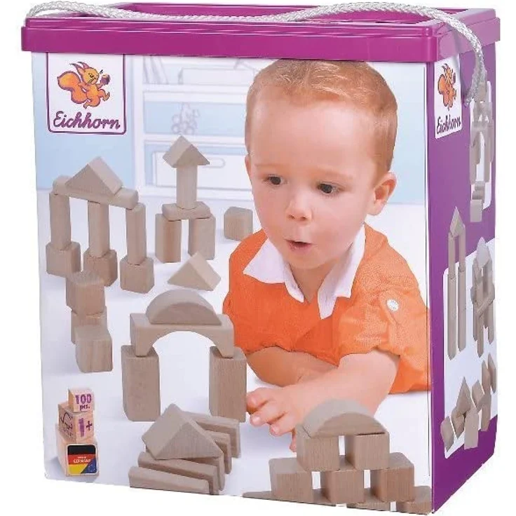 Eichhorn 100 naturfarbene Holzbausteine in der Aufbewahrungsbox mit Kordel und Sortierdeckel, für Kinder ab 1 Jahr - Preisvergleich – Bild 7